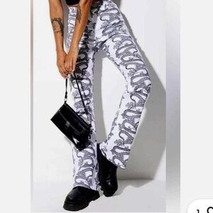 Women's White Patterned Flared Pants